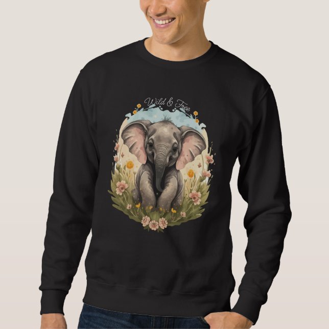 Sudadera Bebé lindo Elefante Calf Flor silvestre Wanderlust (Anverso)