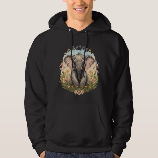 Sudadera Bebé lindo Elefante Calf Flor silvestre Wanderlust (Anverso)