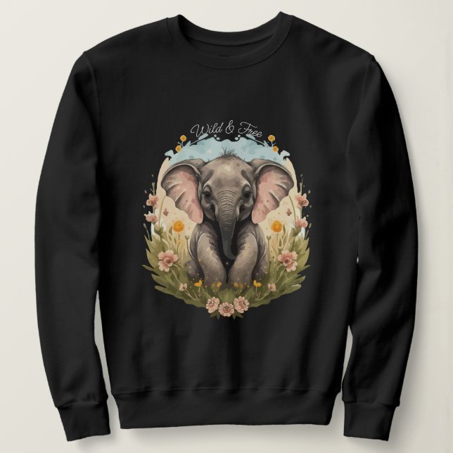 Sudadera Bebé lindo Elefante Calf Flor silvestre Wanderlust (Anverso del diseño)