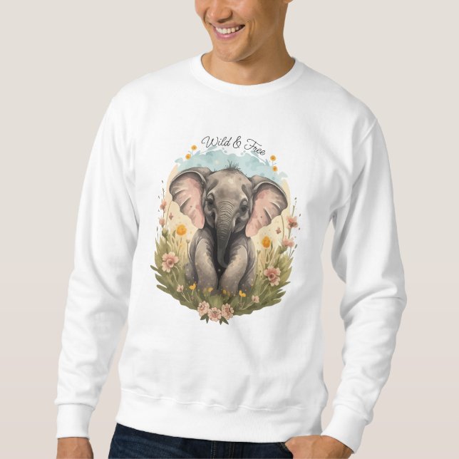Sudadera Bebé lindo Elefante Calf Flor silvestre Wanderlust (Anverso)
