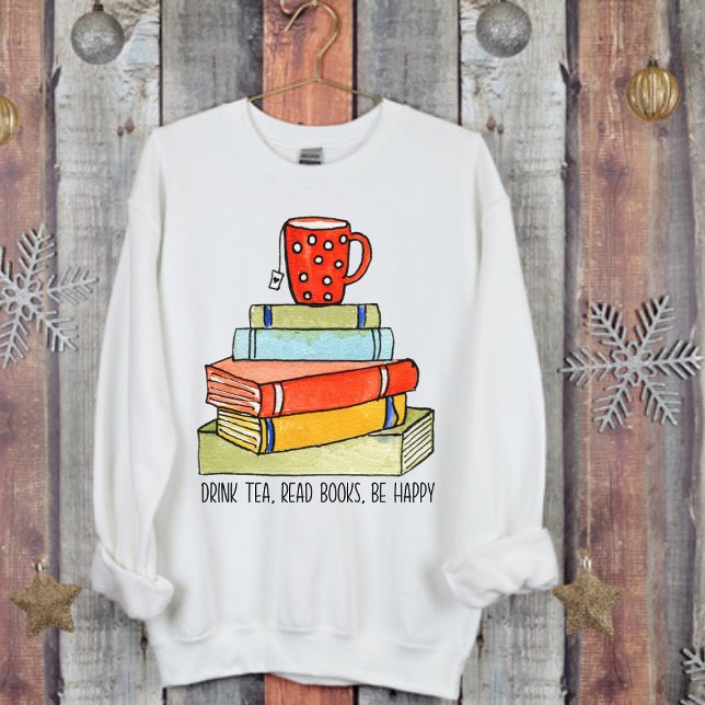 Sudadera Bebe té leer libros ser feliz taza de té rojo bril (Subido por el creador)