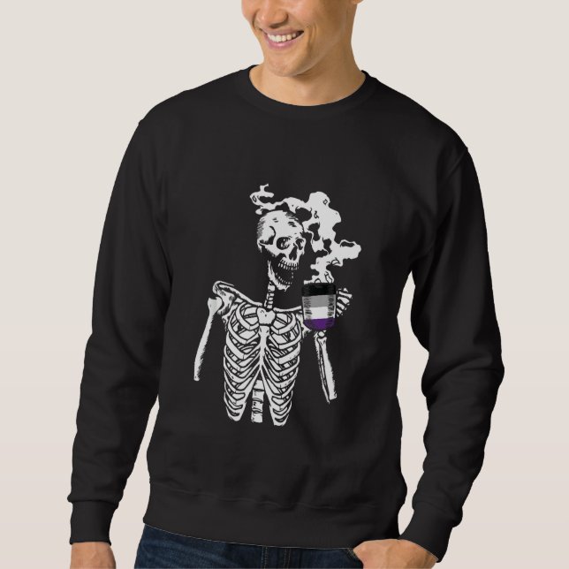 Sudadera Beber de esqueleto Café Asexual Orgullo Skull Lgbt (Anverso)