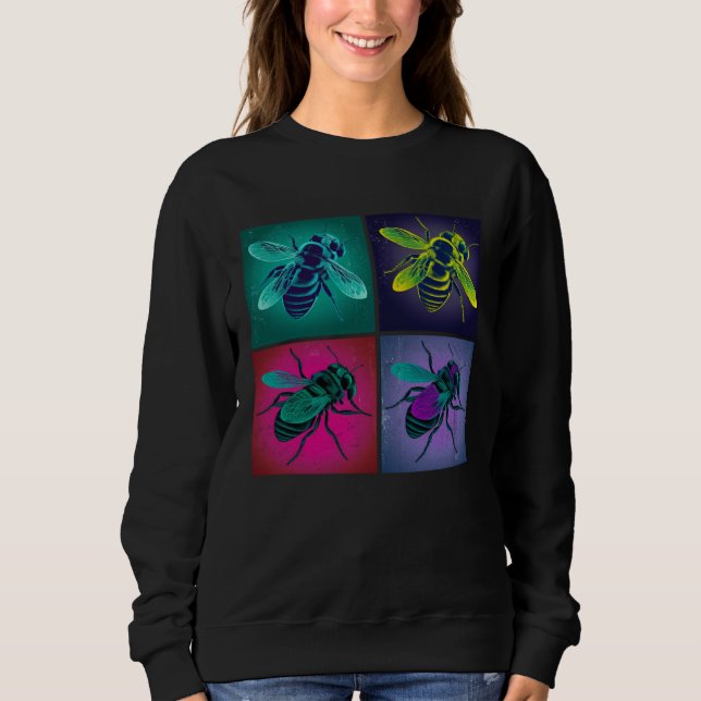 Sudadera Bee Insect Pop Illustration Colorful Animal Women  (Anverso)
