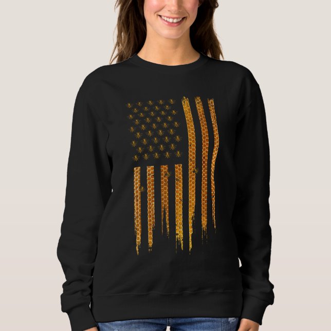 Sudadera Beekeeping American Flag Honeycomb Honey Bees Beek (Anverso)