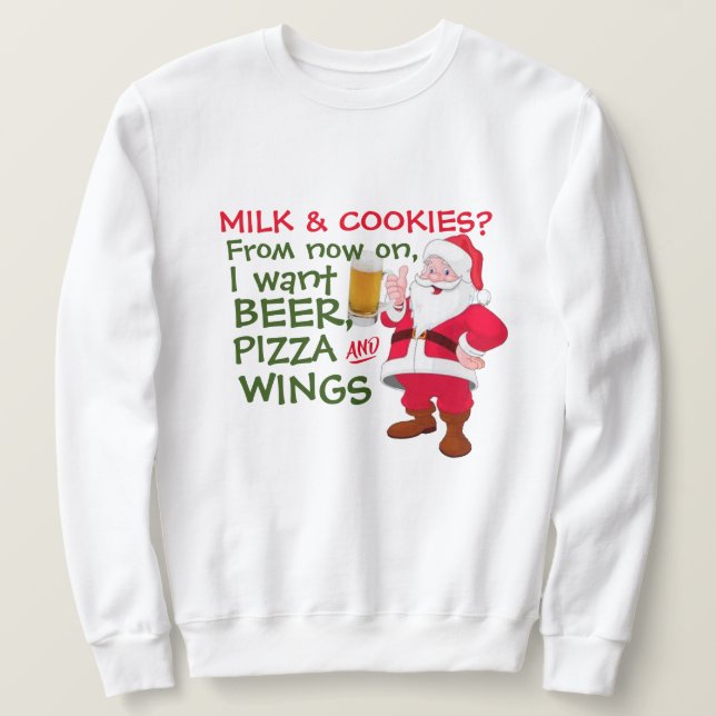 Sudadera Beer Lover Santa Pizza & Wings: Navidades divertid (Anverso del diseño)