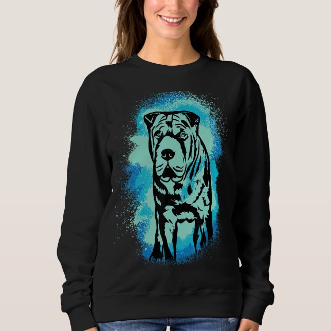 Sudadera Beige Sharpei Paint Blue Design Dog Mom Dad (Anverso)