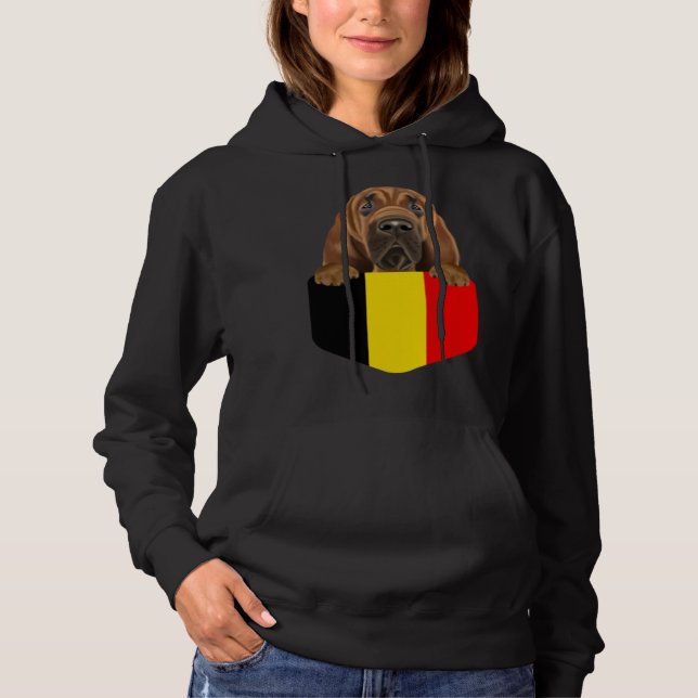 Sudadera Belgium Flag Bloodhound Dog In Pocket (Anverso)