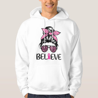 Sudadera Believe Messy Bun Leopard Ribbon Breast Cancer Awa