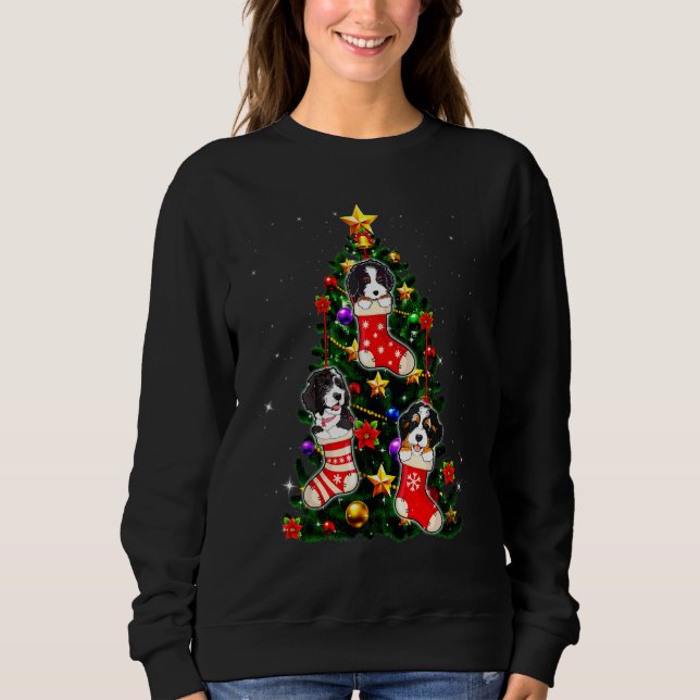 Sudadera Bernedoodle En Calcetín Árbol De Navidad Luces De  (Anverso)