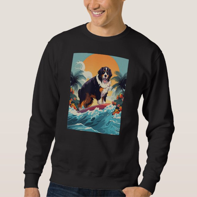 Sudadera Bernese Mountain Dog Surfing Funny Beach (Anverso)