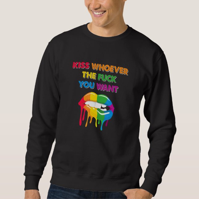 Sudadera Besa a quien quieras - LGBT Labios Arcoíris Orgull (Anverso)