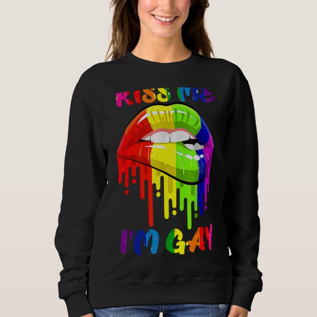 Sudadera Bésame soy gay Guay Lips mordiendo Rainbow Lgbt Pr (Anverso)