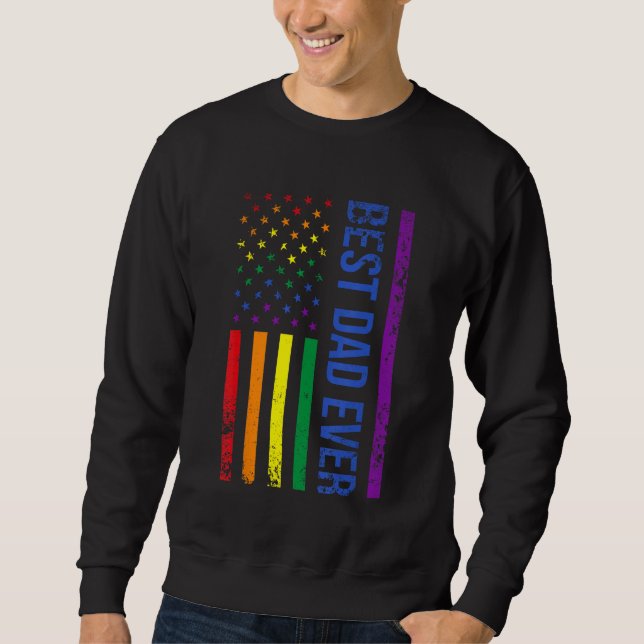 Sudadera Best Dad Ever Gay Pride Rainbow American Flag Fath (Anverso)