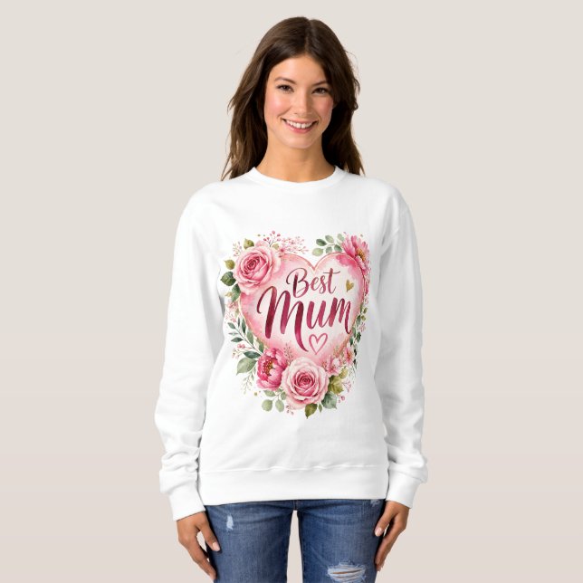 Sudadera Best Mum Aquarell Blumenherz Design (Anverso completo)