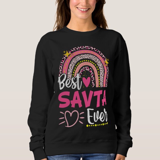 Sudadera Best Savta Ever Leopard Rainbow New Grandma Mother (Anverso)