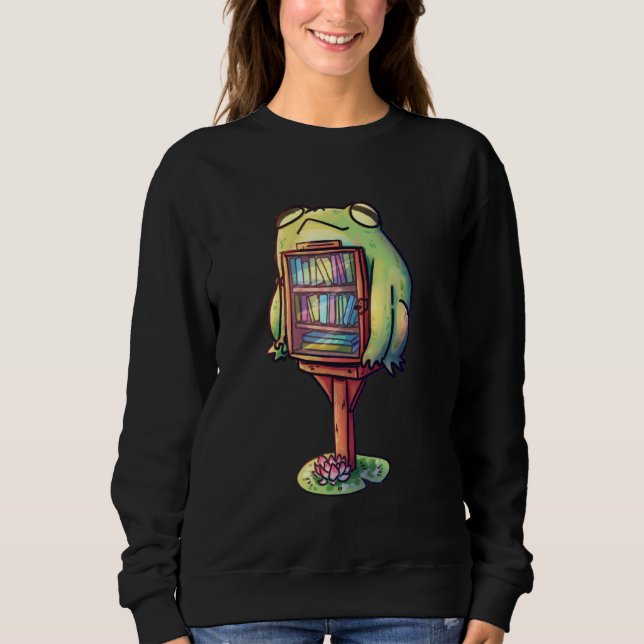 Sudadera Biblioteca de ranas verdes lindo leyendo libro Ami (Anverso)