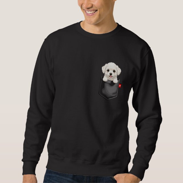 Sudadera Bichon Frise Dog in Pocket Peeking Cute Puppy Dog (Anverso)