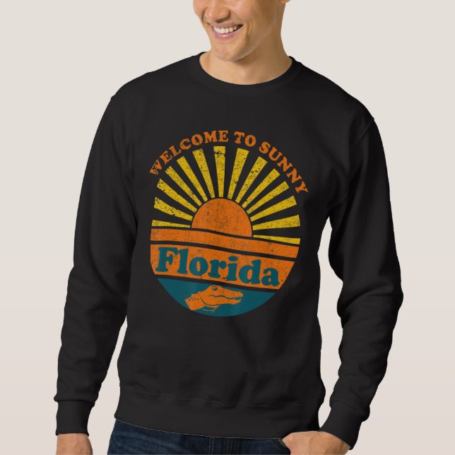 Sudadera Bienvenidos A Florida Sunny Florida Alligator Gato (Anverso)