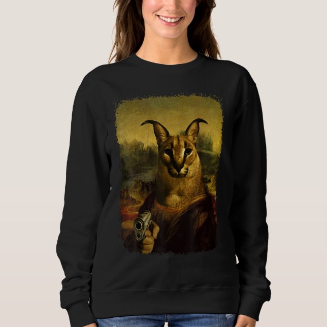 Sudadera Big Floppa Meme  Cute Caracal Cat with gun (Anverso)