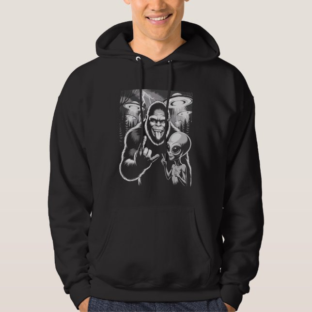 Sudadera Bigfoot Divertido y Sasquatch Alien Señal de Mano  (Anverso)