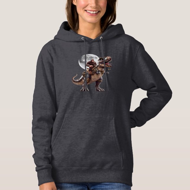 Sudadera Bigfoot Riding Dinosaur Funny Sasquatch Full Moon (Anverso)