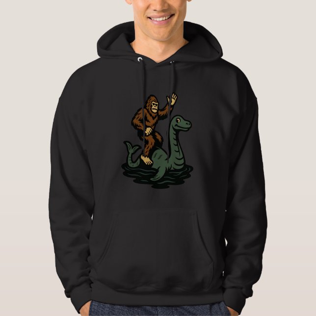 Sudadera Bigfoot Riding Loch Ness Monster Funny Sasquatch (Anverso)