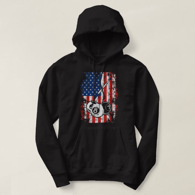 Sudadera Billiards American Flag Cue Pool Balls Billiard Pl (Diseño del anverso)