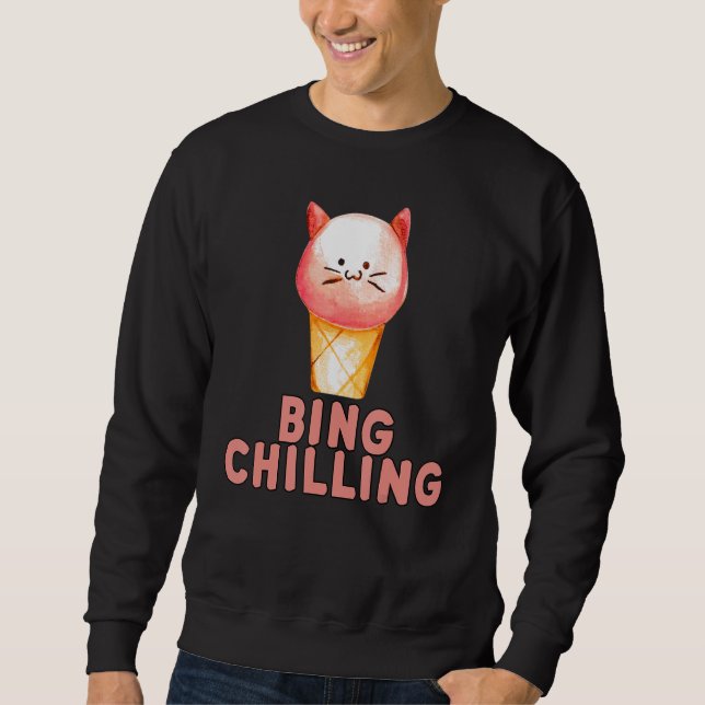 Sudadera Bing Chilling Ice Cream Cat Meme Kitty Vircita Cit (Anverso)