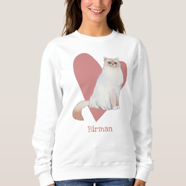 Sudadera Birman Cat Watercolor Kitty Pink Heart (Anverso)