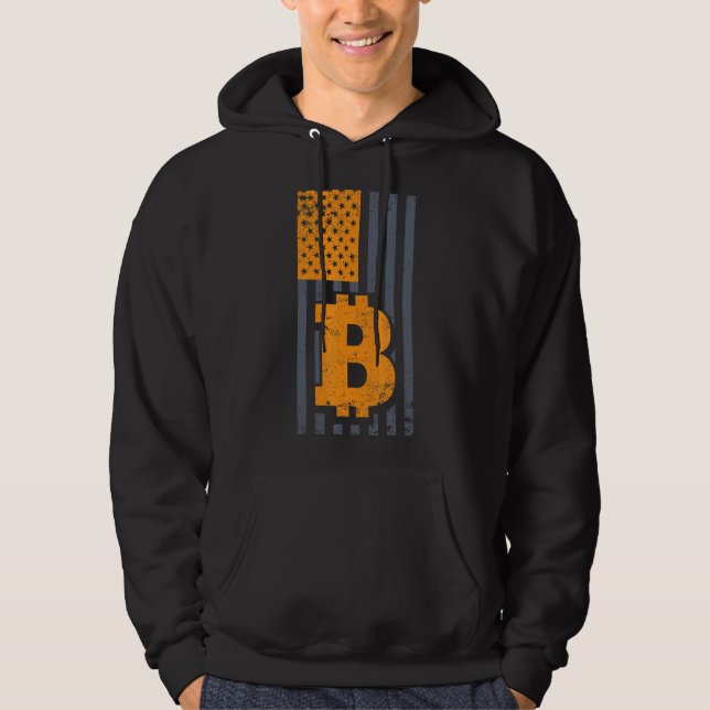 Sudadera Bitcoin Bandera Americana Btc Cripto Vintage Retro (Anverso)