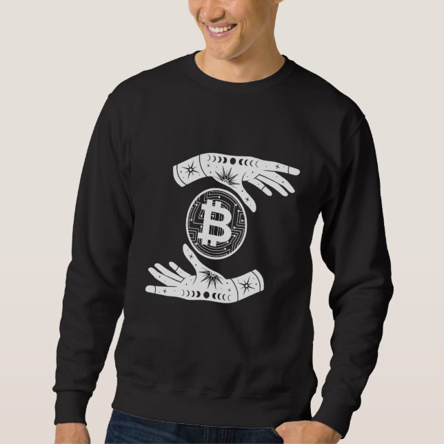 Sudadera Bitcoin Hodl Mano Sosteniendo Moneda Digital Cript (Anverso)