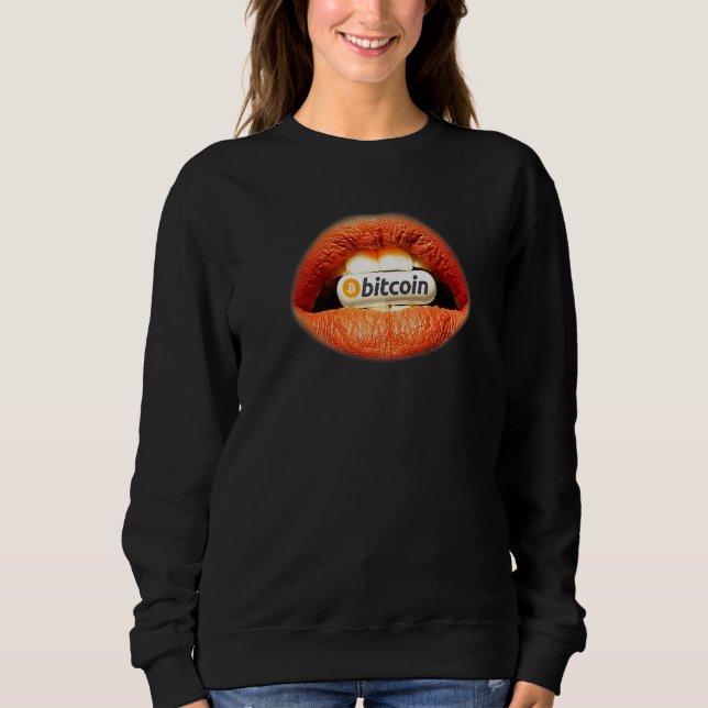 Sudadera Bitcoin Naranja Pastilla Labios Criptomoneda Inver (Anverso)