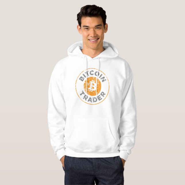 Sudadera Bitcoin Trader Grunge Text Circle Esquema Blanco (Anverso completo)