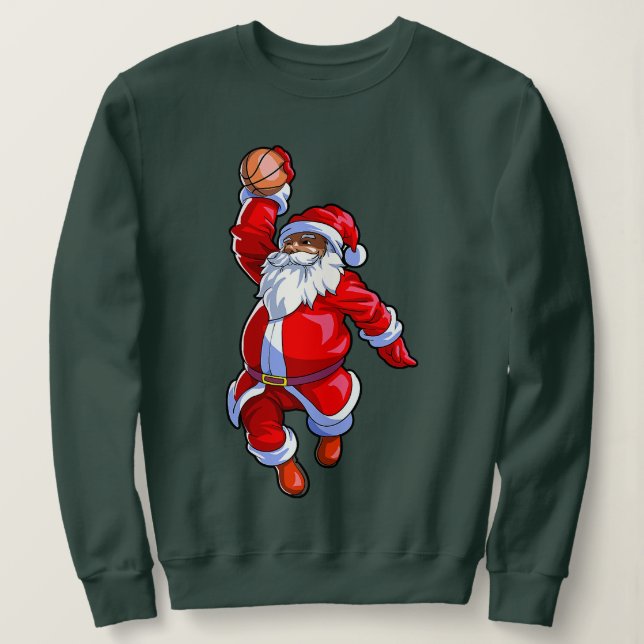 Sudadera Black African American Santa Claus Basketball Afro (Anverso del diseño)