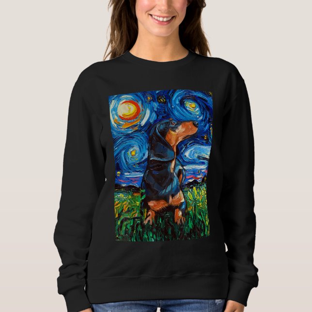 Sudadera Black and Tan Dachshund Doxie Starry Night Dog Art (Anverso)