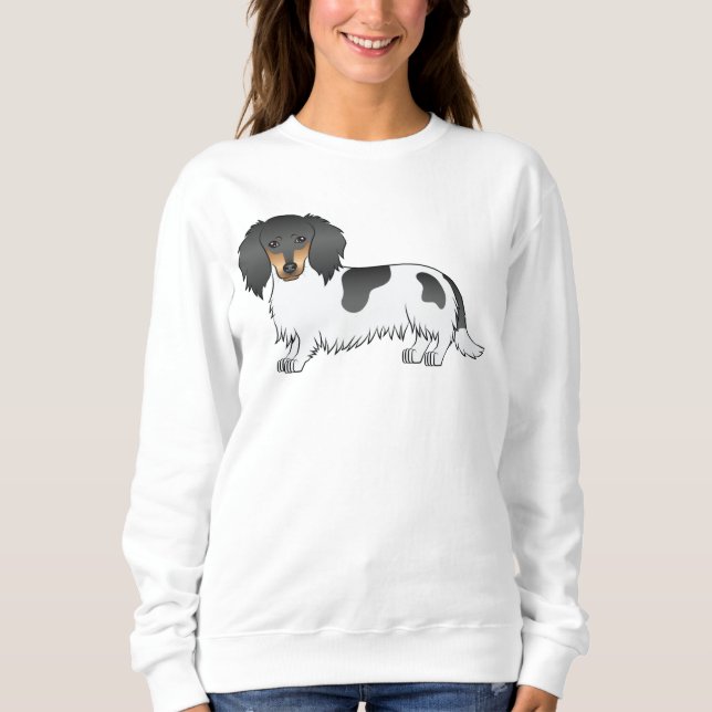 Sudadera Black And Tan Piebald Long Hair Dachshund Dog (Anverso)