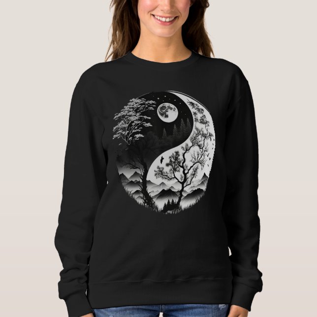 Sudadera Black and White Yin Yang Symbol on Nature Taijitu  (Anverso)