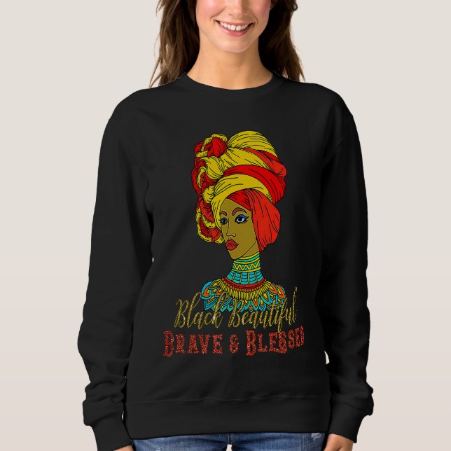 Sudadera Black Beautiful Brave & Blessed Afro Hair Black Qu (Anverso)