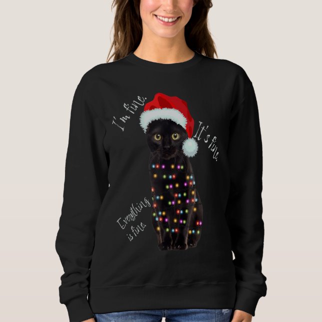 Sudadera Black Cat Christmas Lights  I'm Fine It's Fine (Anverso)