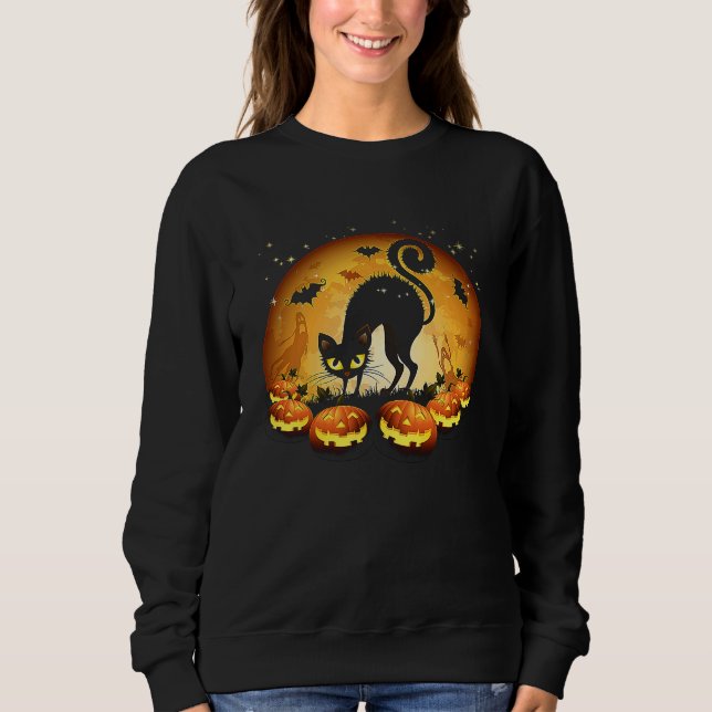 Sudadera Black Cat Full Moon Scary Pumpkin Halloween T (Anverso)