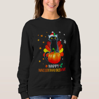 Sudadera Black Cat Halloween And Merry Christmas Happy Hall