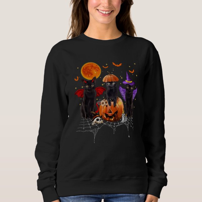 Sudadera Black Cat Halloween Black Cat Sitting On Pumpkin (Anverso)