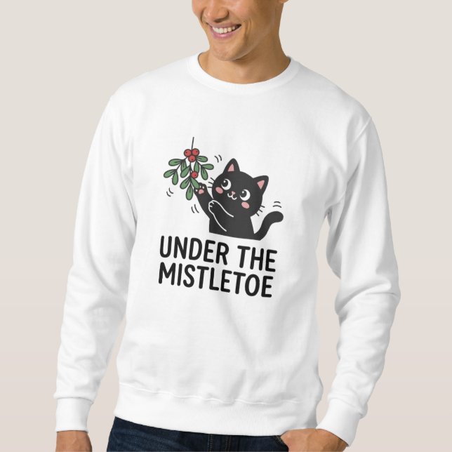 Sudadera Black Cat Playing Mistletoe Festive Cartoon (Anverso)