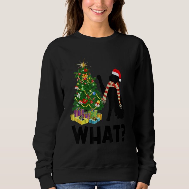 Sudadera Black Cat Pushing Christmas Tree Over Cat What 1 (Anverso)