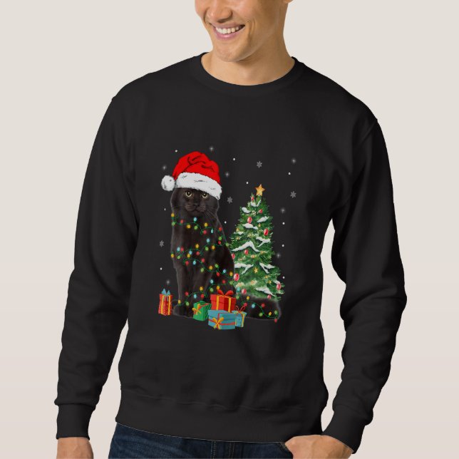Sudadera Black Cat Santa Angled Up In Christmas Lights Xmas (Anverso)