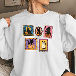 Sudadera Black Cat Stamps Women’s Halloween Sweatshirt | Cu