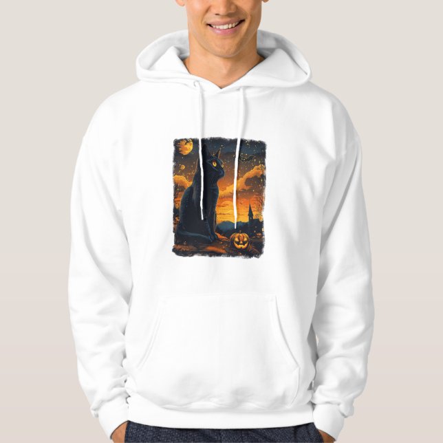 Sudadera Black Cat Starry Night Van Gogh Pumpkins Bats Hall (Anverso)