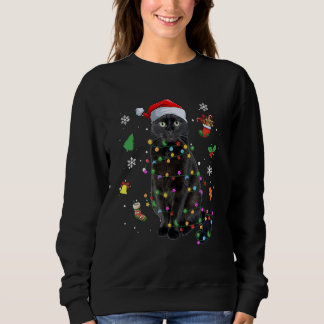 Sudadera Black Cat Tangled Up In Christmas Lights Santa Hat