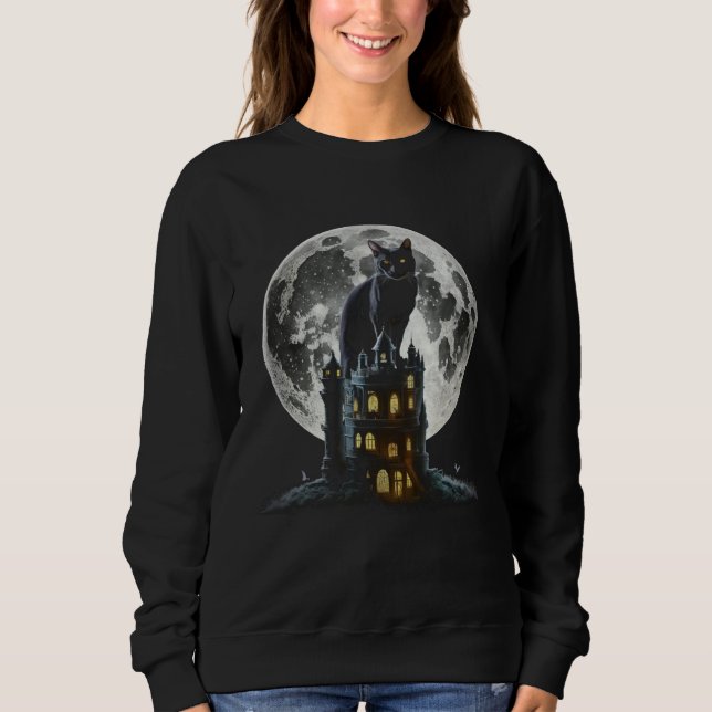 Sudadera Black Cat Tower Moon Graphic Tees Men Women Boys G (Anverso)
