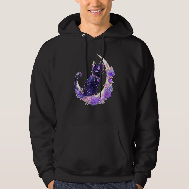 Sudadera Black Cat Witch Crescent Moon Witchy Crystal Paste (Anverso)